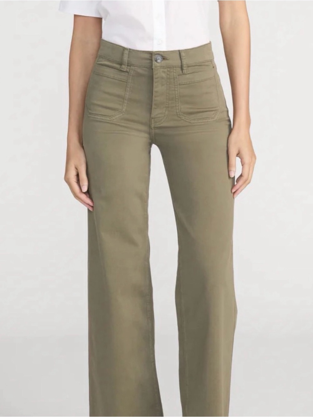 Frame Le Slim Modernist Denim High-Rise Wide Leg Jeans in Olive